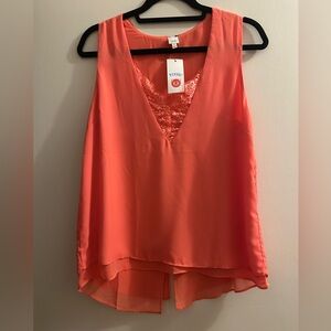 EVIE Coral V-Neck Blouse with Lace Detail
